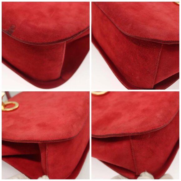 Salvatore Ferragamo Gancini Shoulder Bag Suede Red Gold Auth - Picture 16 of 16